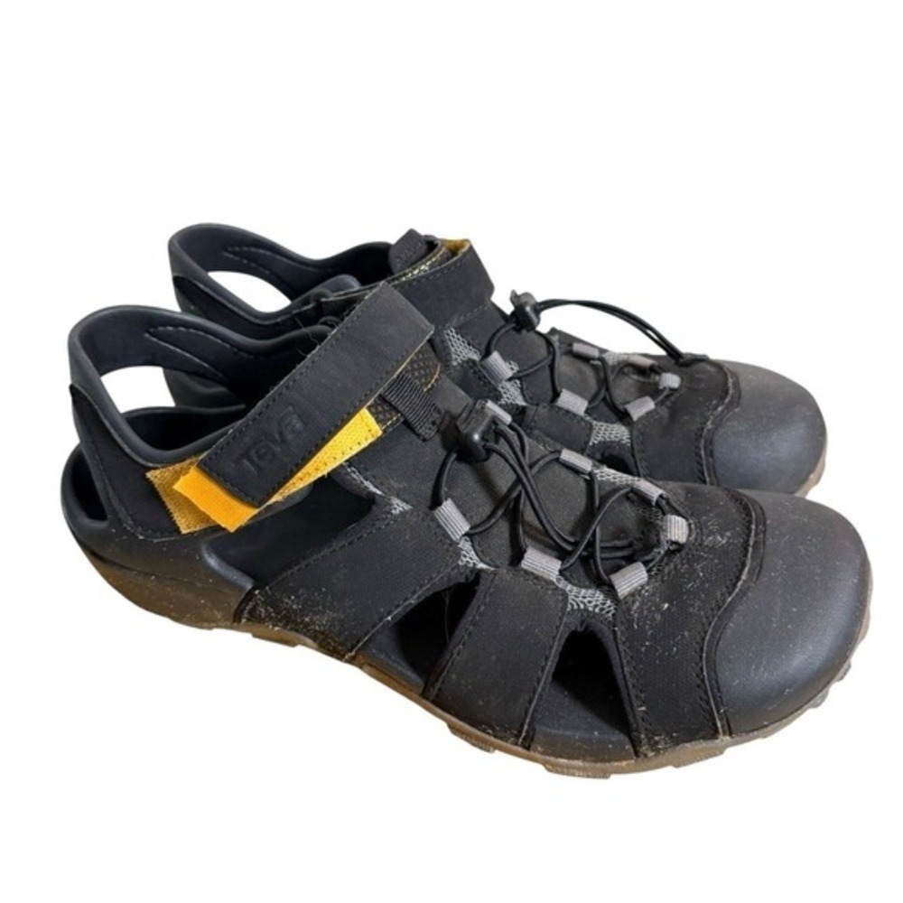 Teva Flintwood Mens 12 Pre-Owned Hiking Water Shoes Black Yellow 1118941 Sandals